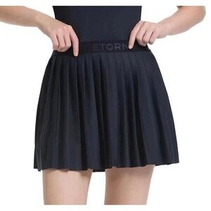 NWT Black Sz Small Elastic Waist Stretchy Pleated Athletic Skort Pockets TRETON